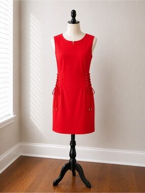 Calvin Klein Peach Pink Lace-Up Midi Dress Size 2